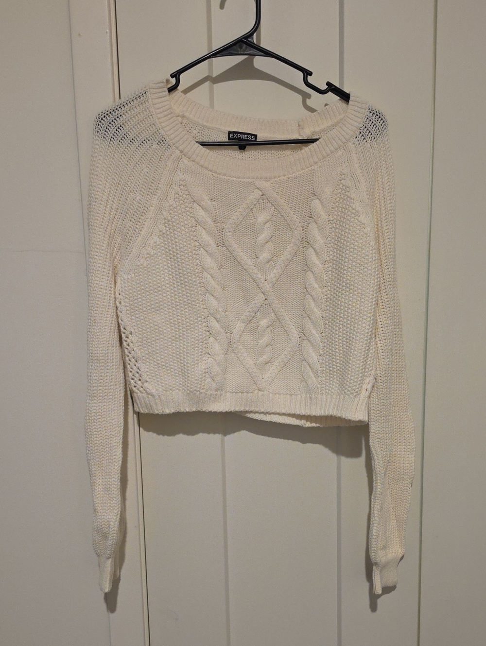 Express Cream Cable-Knit Crewneck Sweater